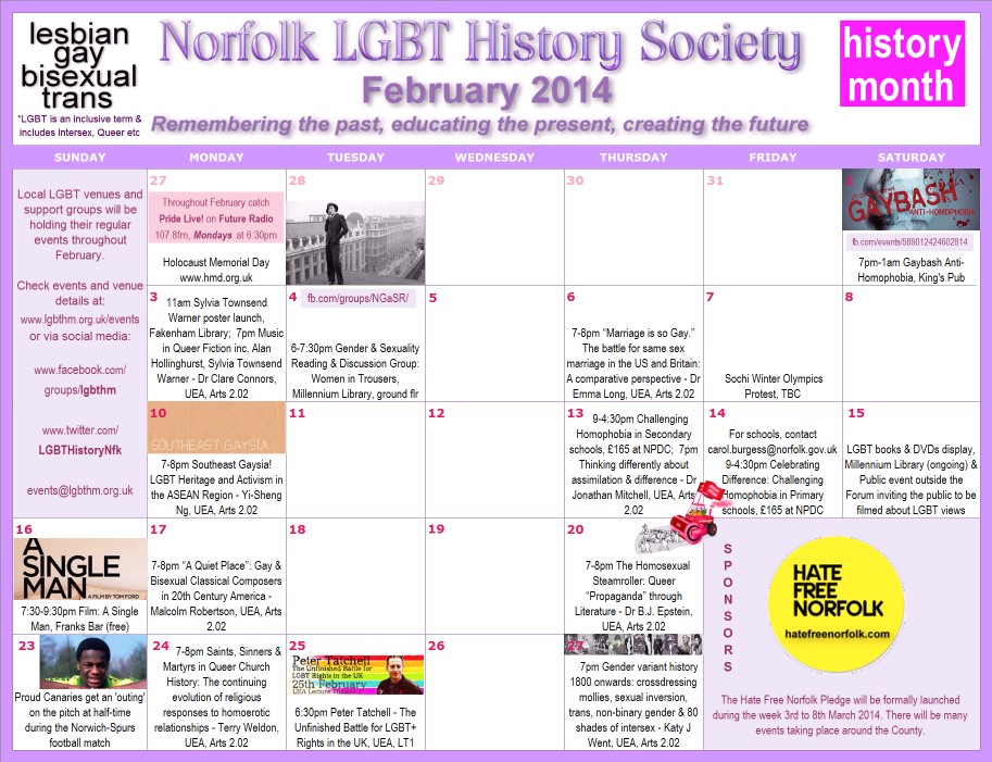 LGBT History Month Norfolk 2014 Events Calendar